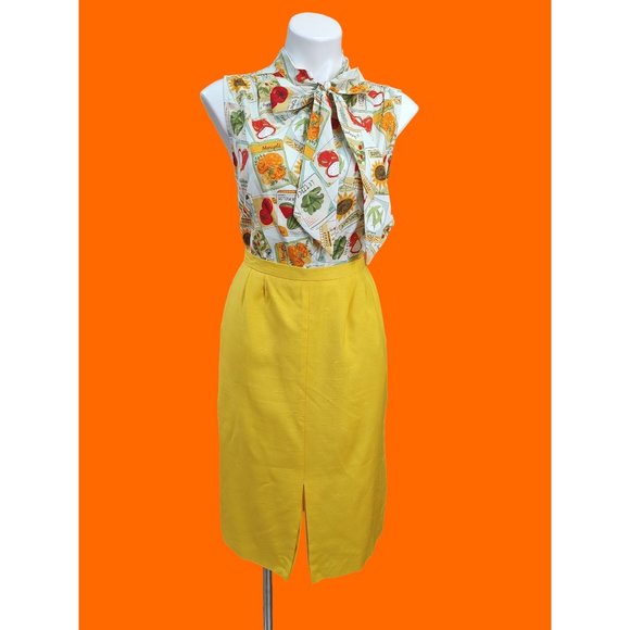 1980's Golden Yellow Saddlebred Linen Skirt Suit - Picture 16 of 16